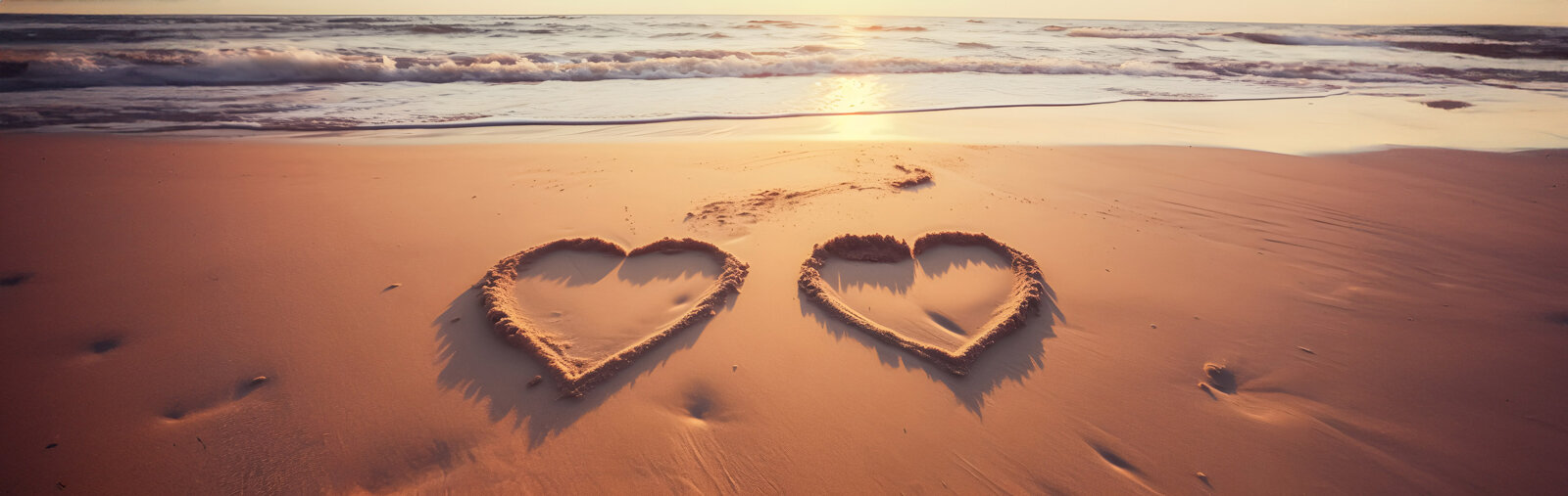 Heart shapes drawn in the sand at sunset for a romantic Riviera Nayarit celebration