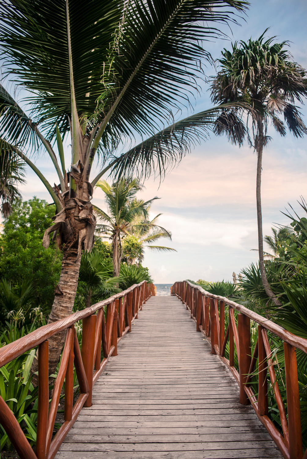 Beach boardwalk in Riviera Maya Mexico.